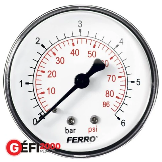 FERRO nyomásmérő 63 mm hátsó csatl.  (1/4) 0-6 bar