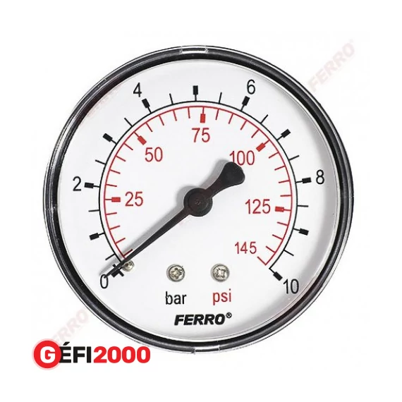 FERRO nyomásmérő 63 mm hátsó csatl. (1/4) 0-10bar