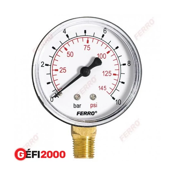 FERRO nyomásmérő 63 mm alsó csatl. (1/4) 0-10bar álló