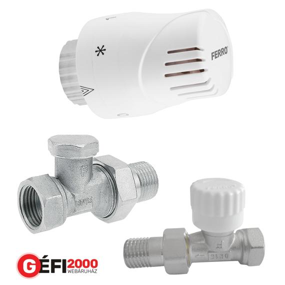 Ferro sarok termosztát szett termofejjel, 1/2"