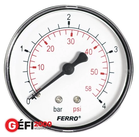 FERRO nyomásmérő 63 mm hátsó csatl.  (1/4) 0-4 bar