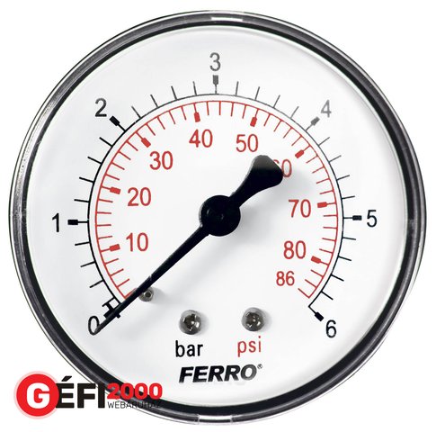 FERRO nyomásmérő 63 mm hátsó csatl.  (1/4) 0-6 bar