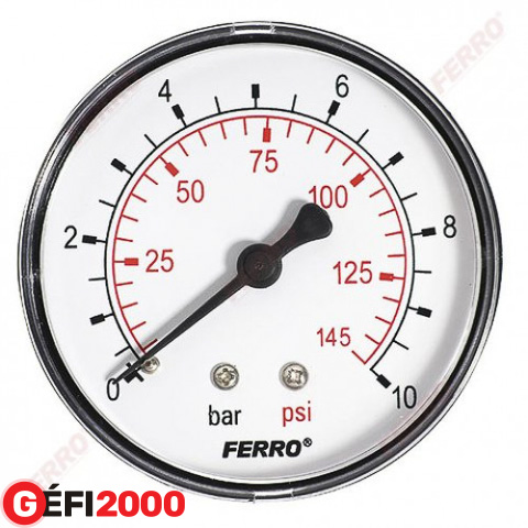 FERRO nyomásmérő 63 mm hátsó csatl. (1/4) 0-10bar