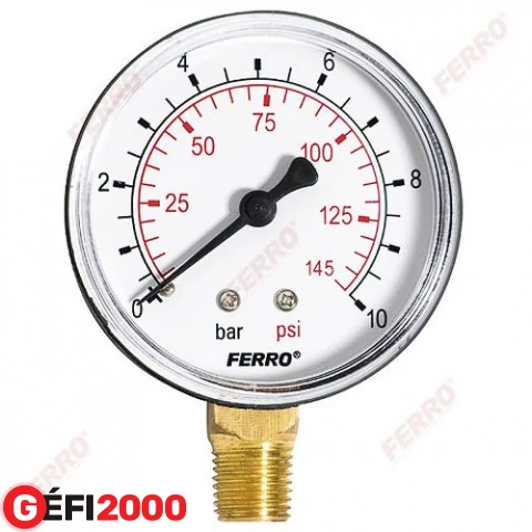 FERRO nyomásmérő 63 mm alsó csatl. (1/4) 0-10bar álló