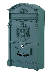 Postaláda öntött zöld címeres Arthur 26x8x40 cm