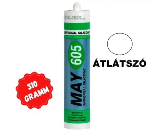 Szilikon tömítő ragasztó átlátszó penészmentes 310 ml. MAY605